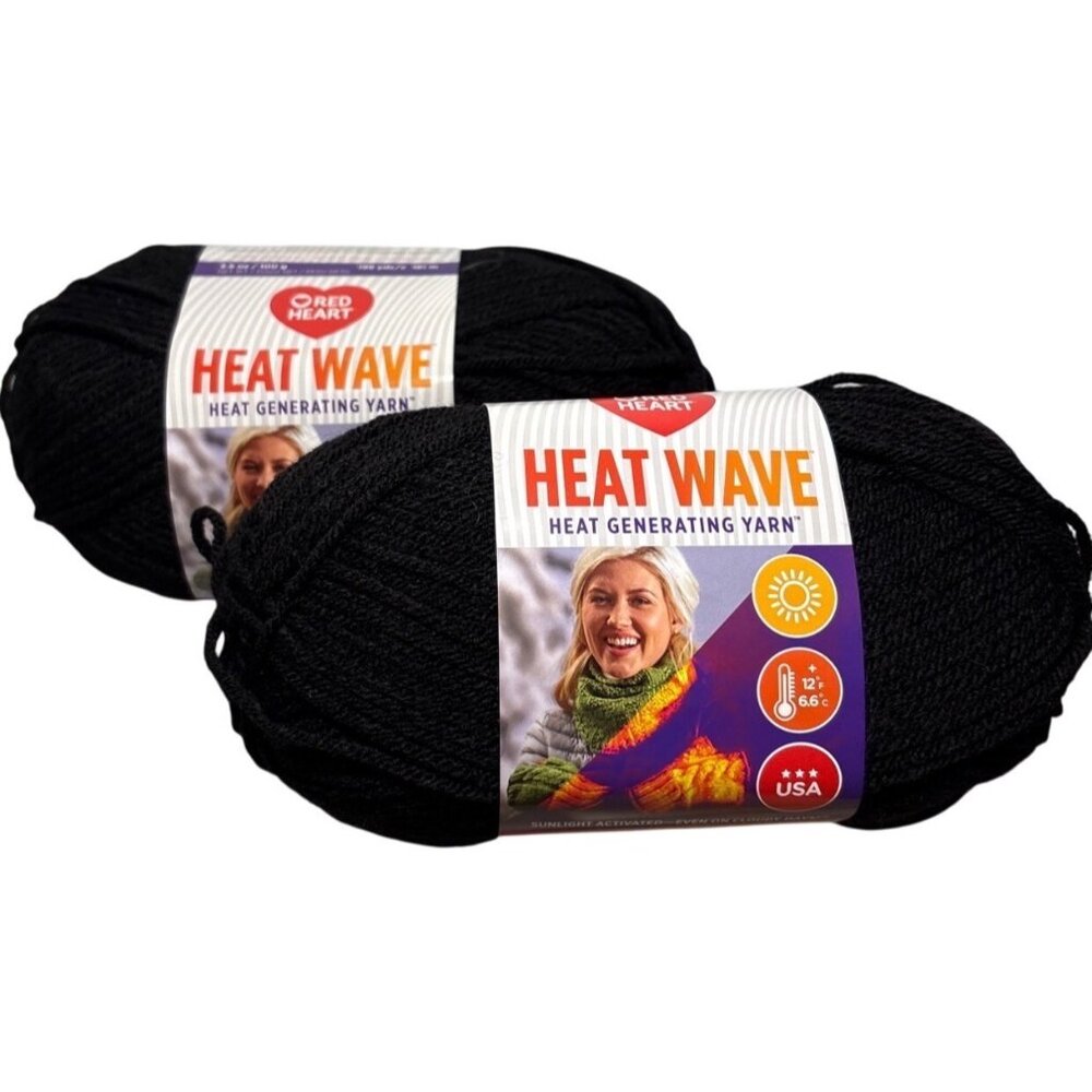 Red Heart Heat Wave Yarn Heat Generating Medium Weight 100g X 2 Black